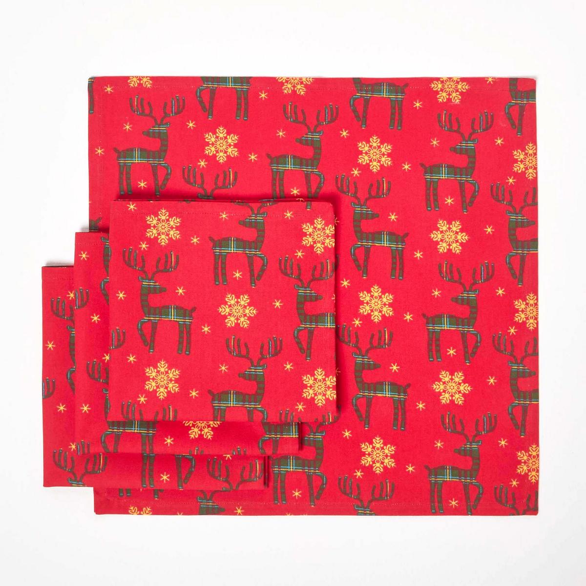 WEIHNACHTSSERVIETTEN Rentier, 4er-Set rote Stoffservietten 45/45 cm - Rot, Textil (45/45cm) - Homescapes