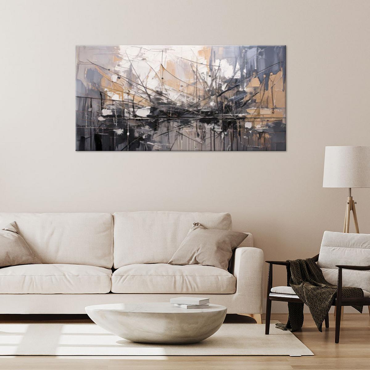 LEINWANDBILD Abstraktion Linien Grau 80x40cm - Grau, Textil (80/40cm) - Feeby
