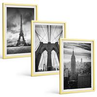 BILDER SET 3er Set - 40x60 cm Goldrahmen - Monochromatische Brückentürme - Goldfarben, Kunststoff (40/60cm) - TULUP