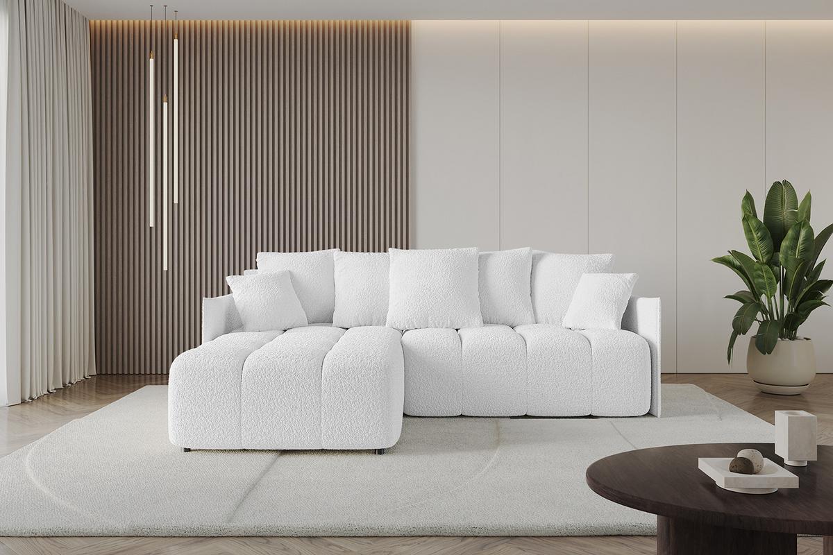 ECKSOFA Ottomane links LONLI-L 251x189x68 Weiß Bouclé - Weiß, Holzwerkstoff/Kunststoff (251/189cm) - ALTDECOR
