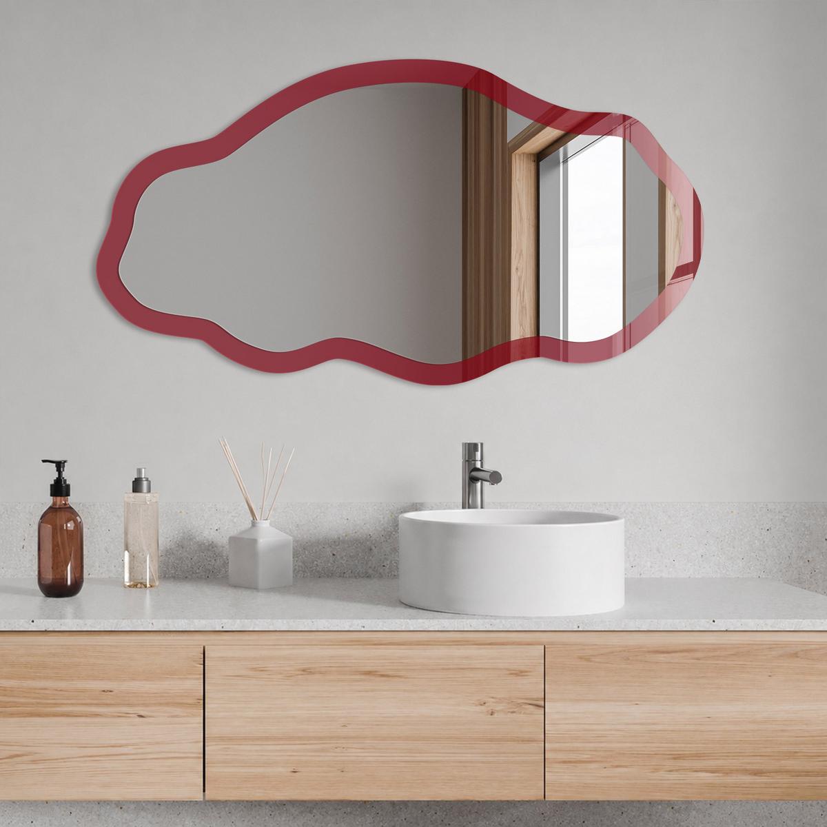 SPIEGEL 90x45 cm asymmetrisch mit Druck - Kräftiges Burgunderrot - Transparent, Glas (45/90/0.4cm) - TULUP