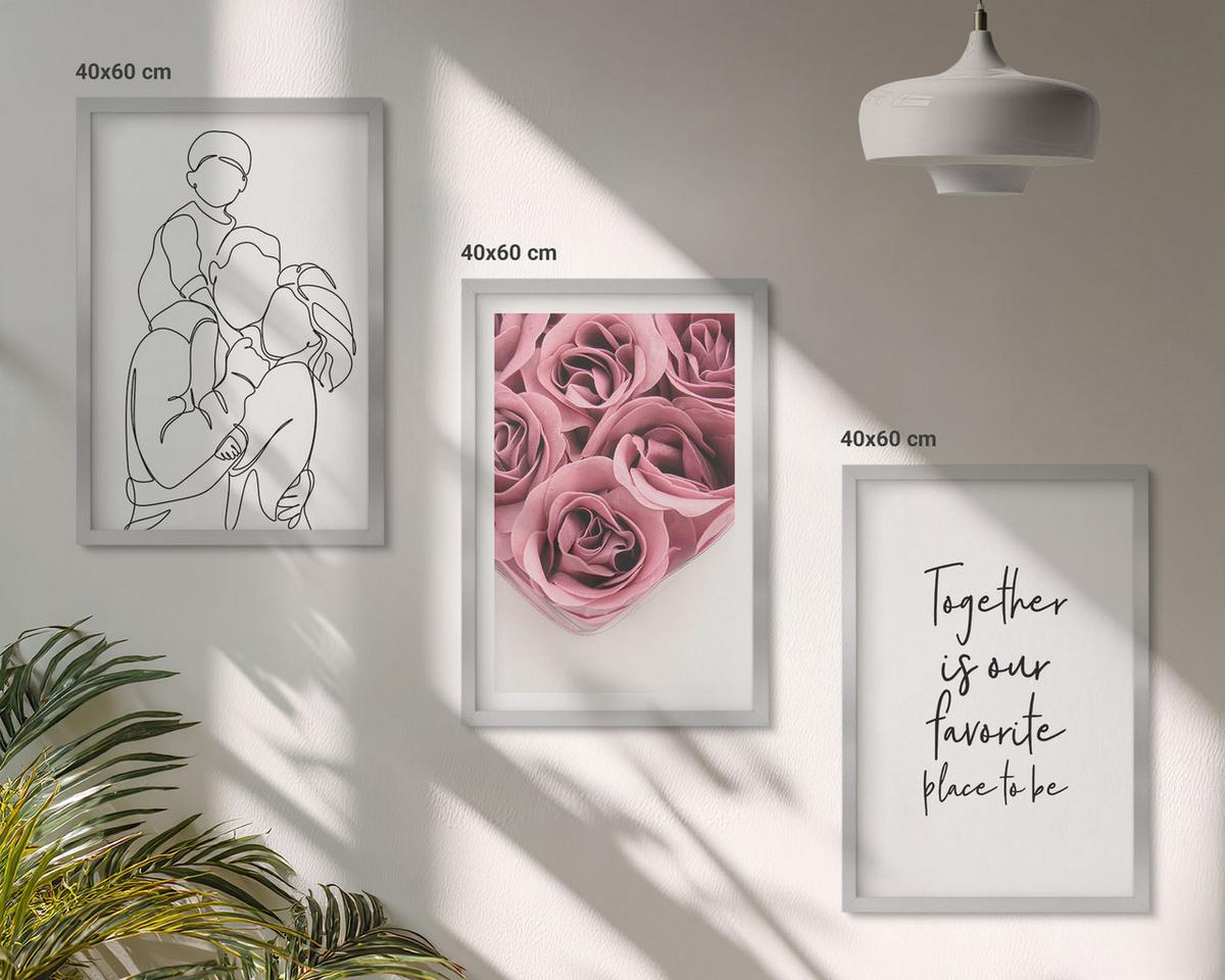 BILDER SET 3er Set - 40x60 cm Silberner Rahmen - Rosensträuße als Familienzeichnung - Silberfarben, Kunststoff (40/60cm) - TULUP