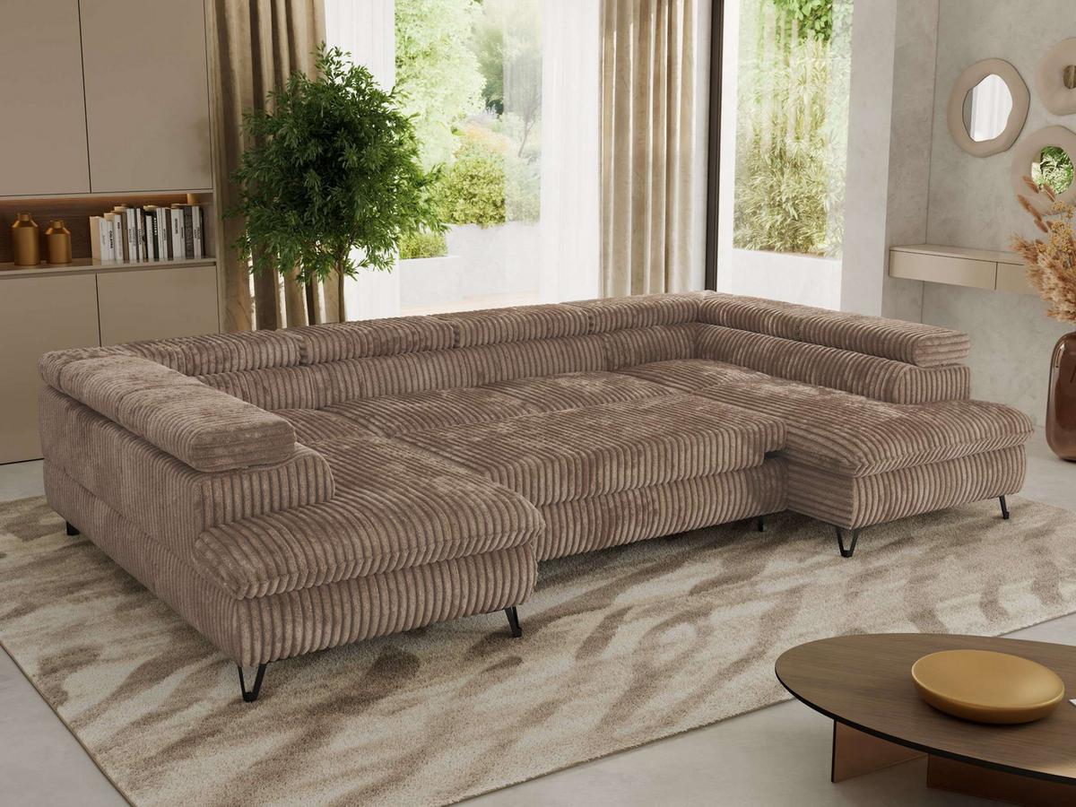 WOHNLANDSCHAFT PABLO U Cord Braun - Schwarz/Braun, Textil/Metall (346/76/208cm) - MKS