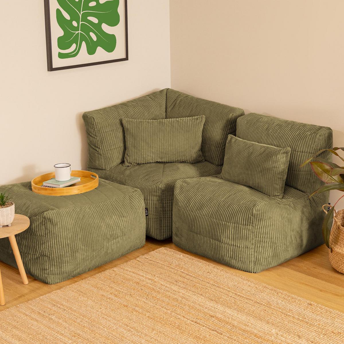 SITZSACK-SOFA 3-tlg. modular cord Noa - Salbeigrün, Textil (228/70/78cm) - icon