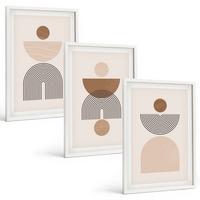 BILDER SET 3er Set - 40x60 cm Weißer Rahmen - Abstrakte braune Formen - Weiß, Kunststoff (40/60cm) - TULUP