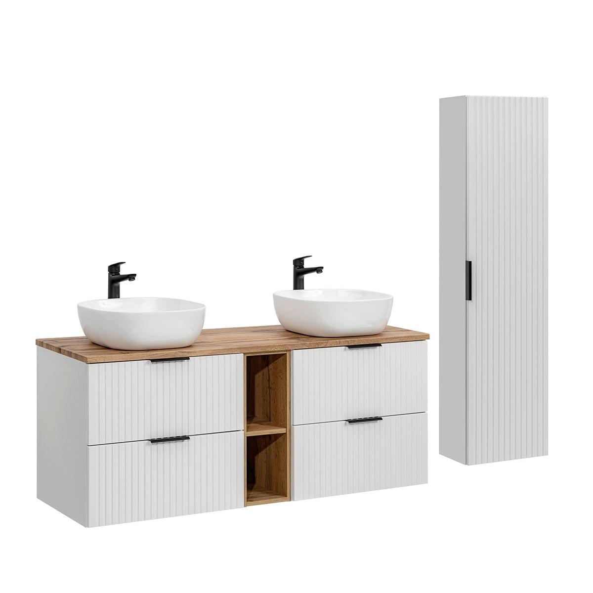 BADMÖBEL 140.8cm Adriel 2er-Set Weiß - Weiß, Holzwerkstoff (140.8/59/46cm) - Petits-meubles