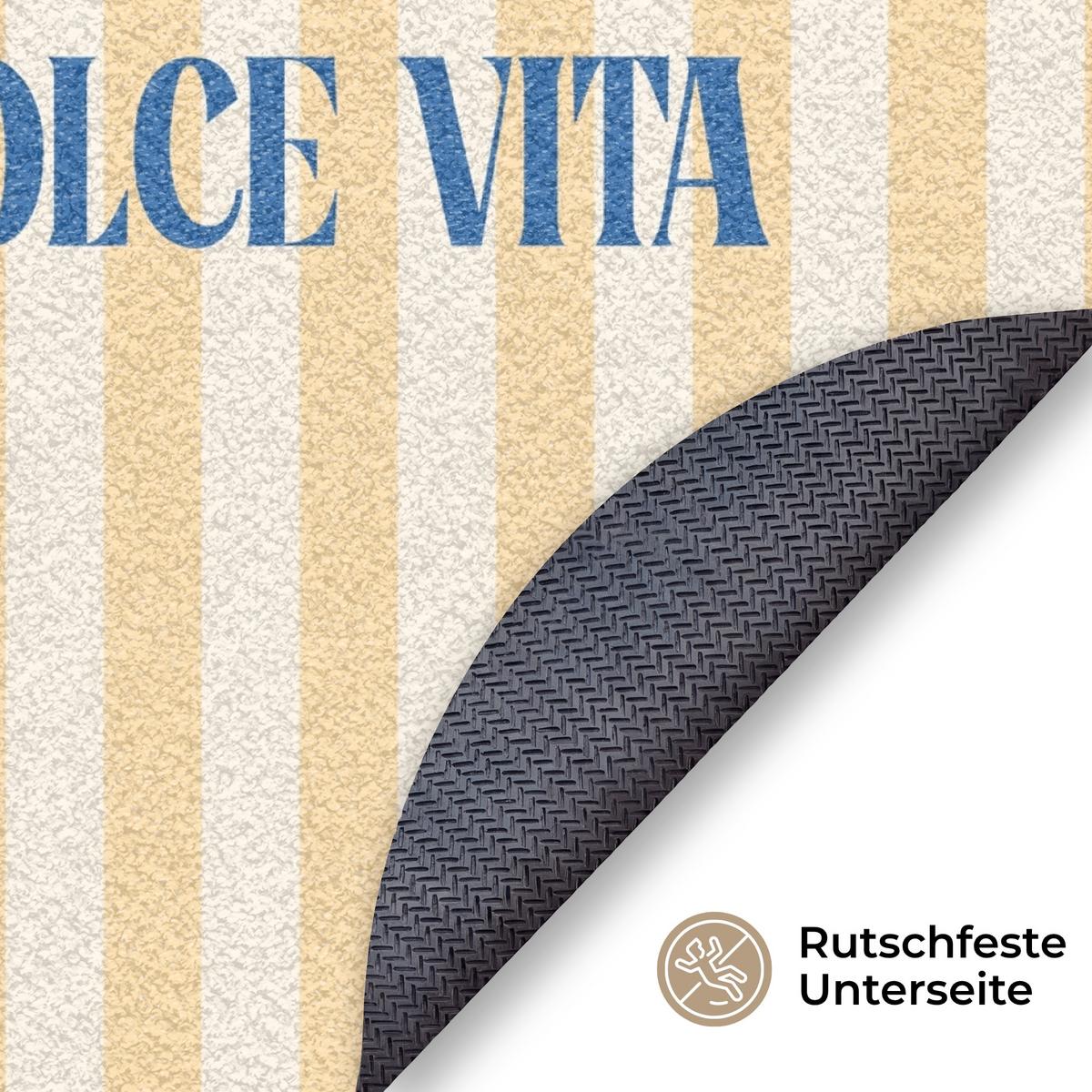 FUSSMATTE Blau – Gelb – Streifen – La Dolce Vita 120x120 cm - Hellgelb, Kunststoff (120/0.4cm) - MuchoWow