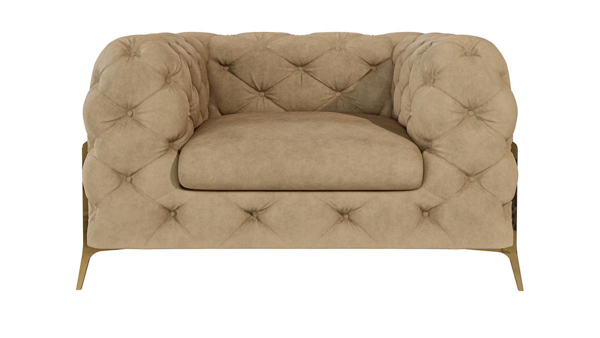 CHESTERFIELD-SESSEL Lexi Beige Samt - Beige/Goldfarben, Holz/Textil (125/75/100cm) - S-Style Möbel