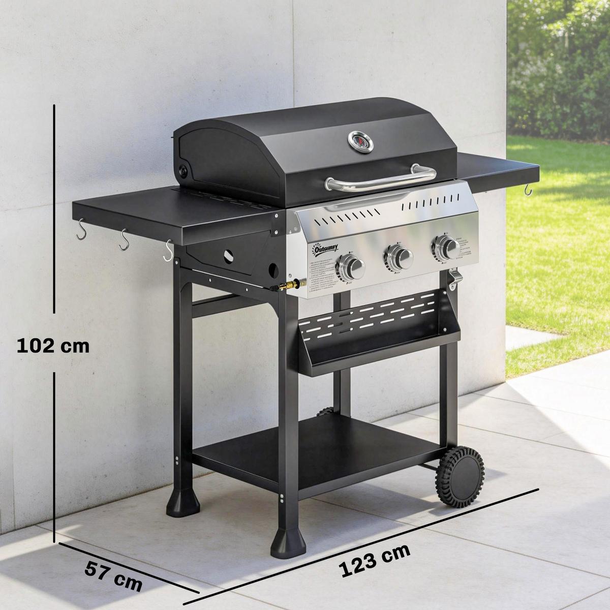 GASGRILL Edelstahl Metall Schwarz - Schwarz, Metall (57/102/123cm) - Outsunny