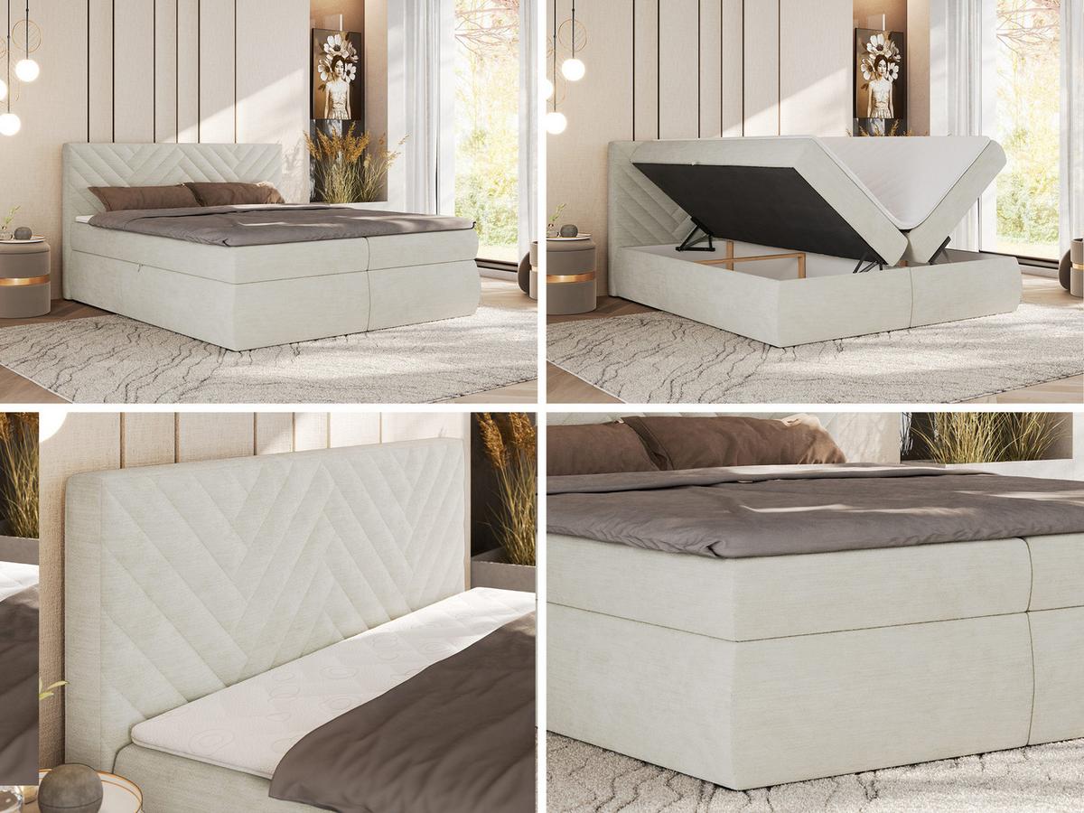 BOXBETT AVERTA 140/200 - Creme Schenille glatt - H4 - Creme, Textil (140/200cm) - MKS