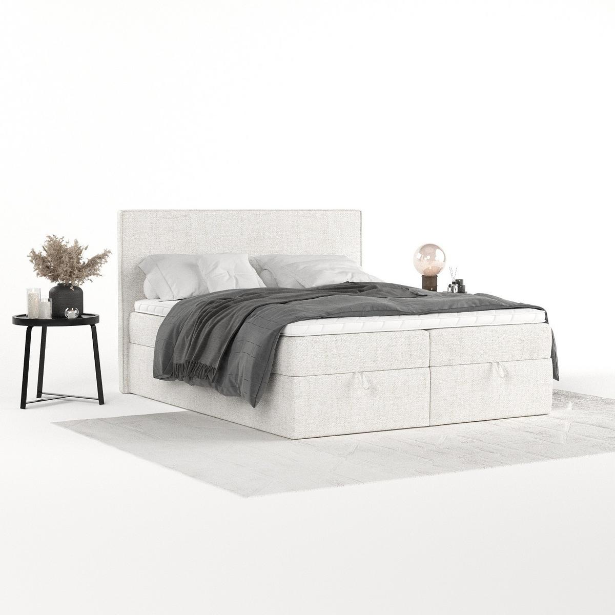 BOXBETT Velma 180/200 cm Creme im Neve Stoff - Creme/Schwarz, Holz/Holzwerkstoff (180/200cm) - AltaBeds