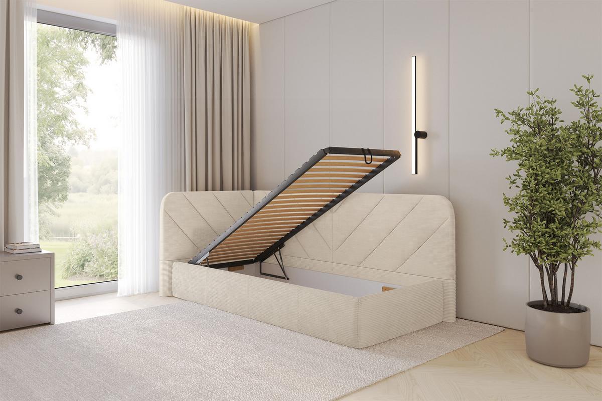 EINZELLBETT Jugendbett mit Bettkasten und Matratze H3/H4, Rechts - FIKY 90x200 Beige - Kaschmir, Holzwerkstoff/Textil (90/200cm) - ALTDECOR