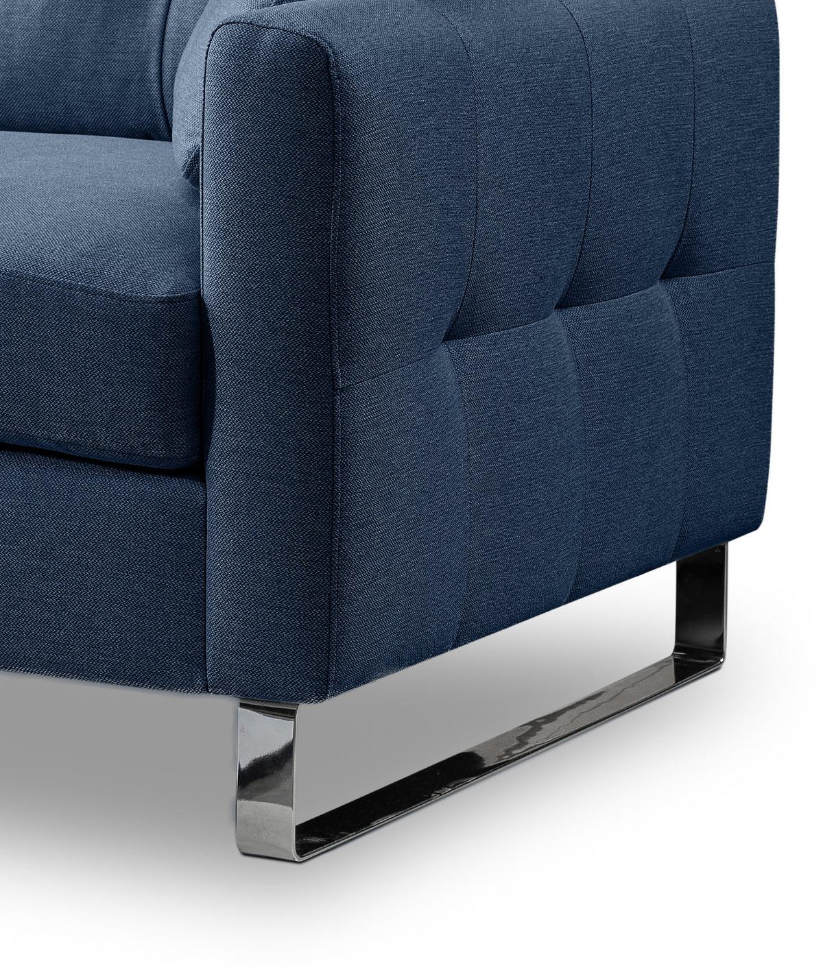 SOFA blau Flachgewebe 2,5-Sitzer 203 cm, Couch mit Steppoptik - Blau/Chromfarben, Holz/Textil (203/92/94cm) - Inn.Furn