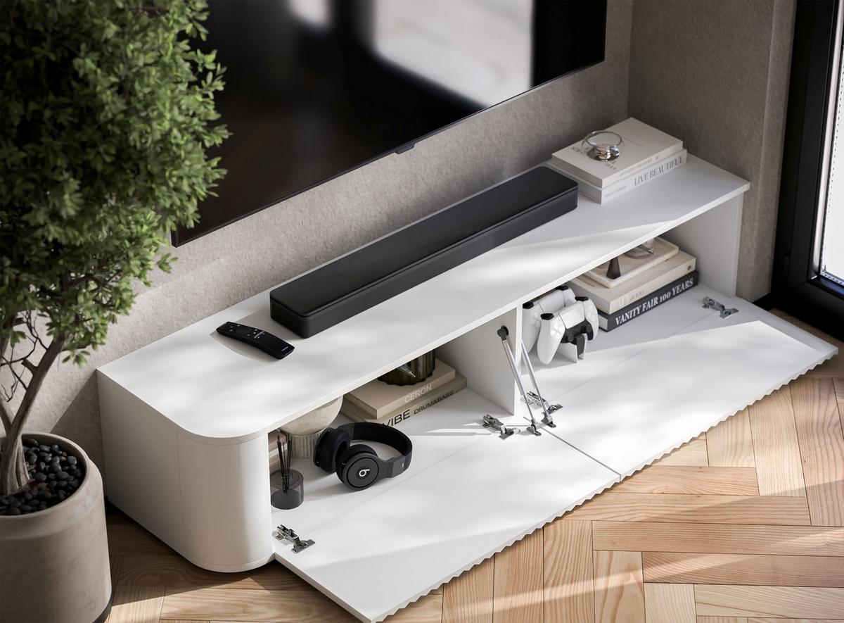 TV-LOWBOARD Aurora Weiß matt 140 cm mit niedrigen Füße - Weiß, Holzwerkstoff (140/31/35cm) - Meble Lindner