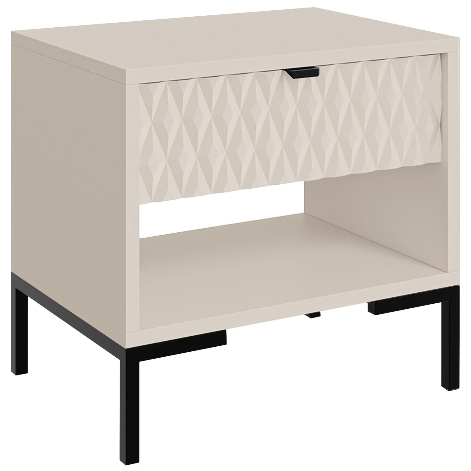NACHTTISCH Montreal mit Schublade und offenem Fach, dekorative 3D-Fronten, Kaschmir - Kaschmir/Schwarz, Holzwerkstoff/Metall (52/55/40cm) - Beautysofa