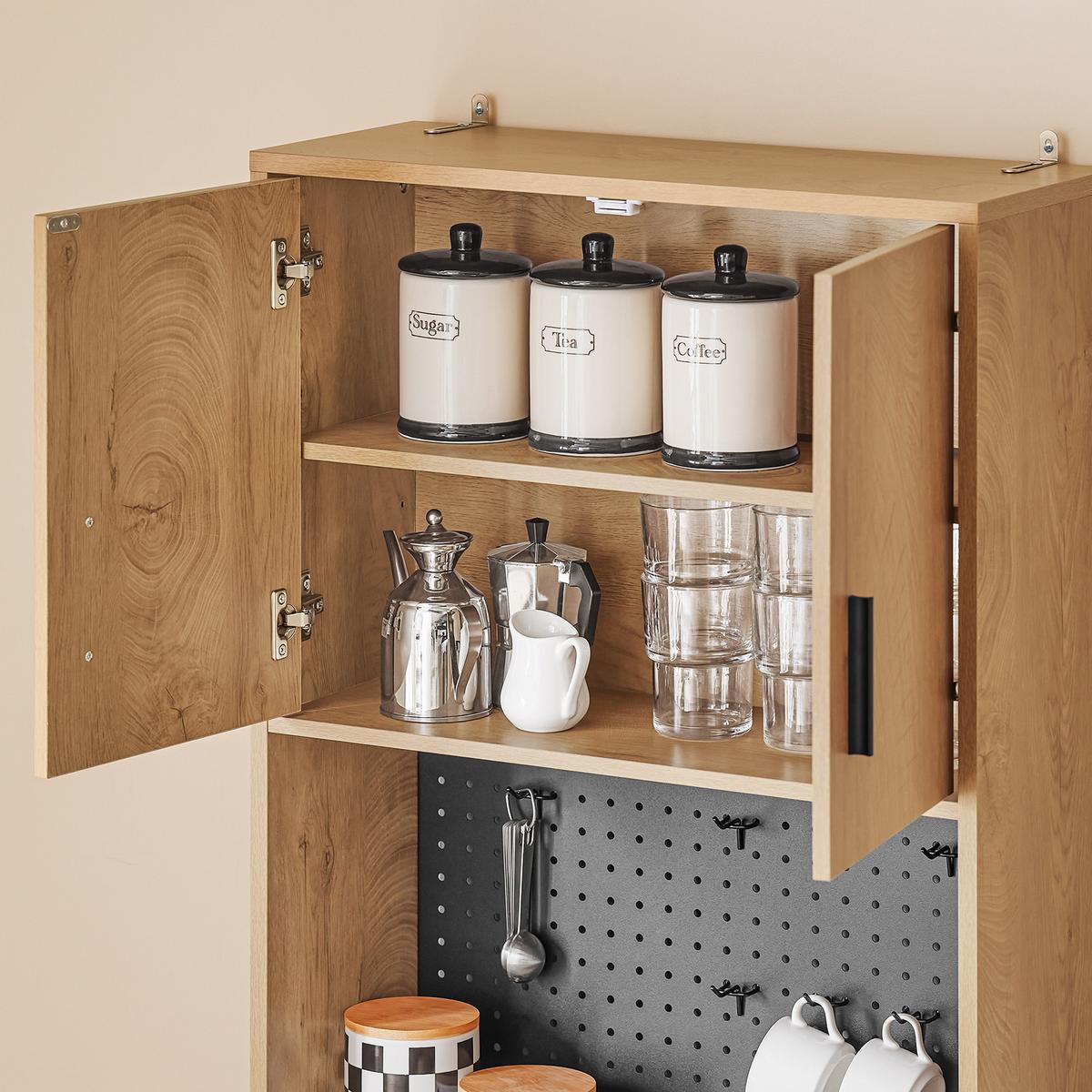 MIKROWELLENSCHRANK Natur - Naturfarben, Holzwerkstoff/Metall (60/170/40cm) - SoBuy