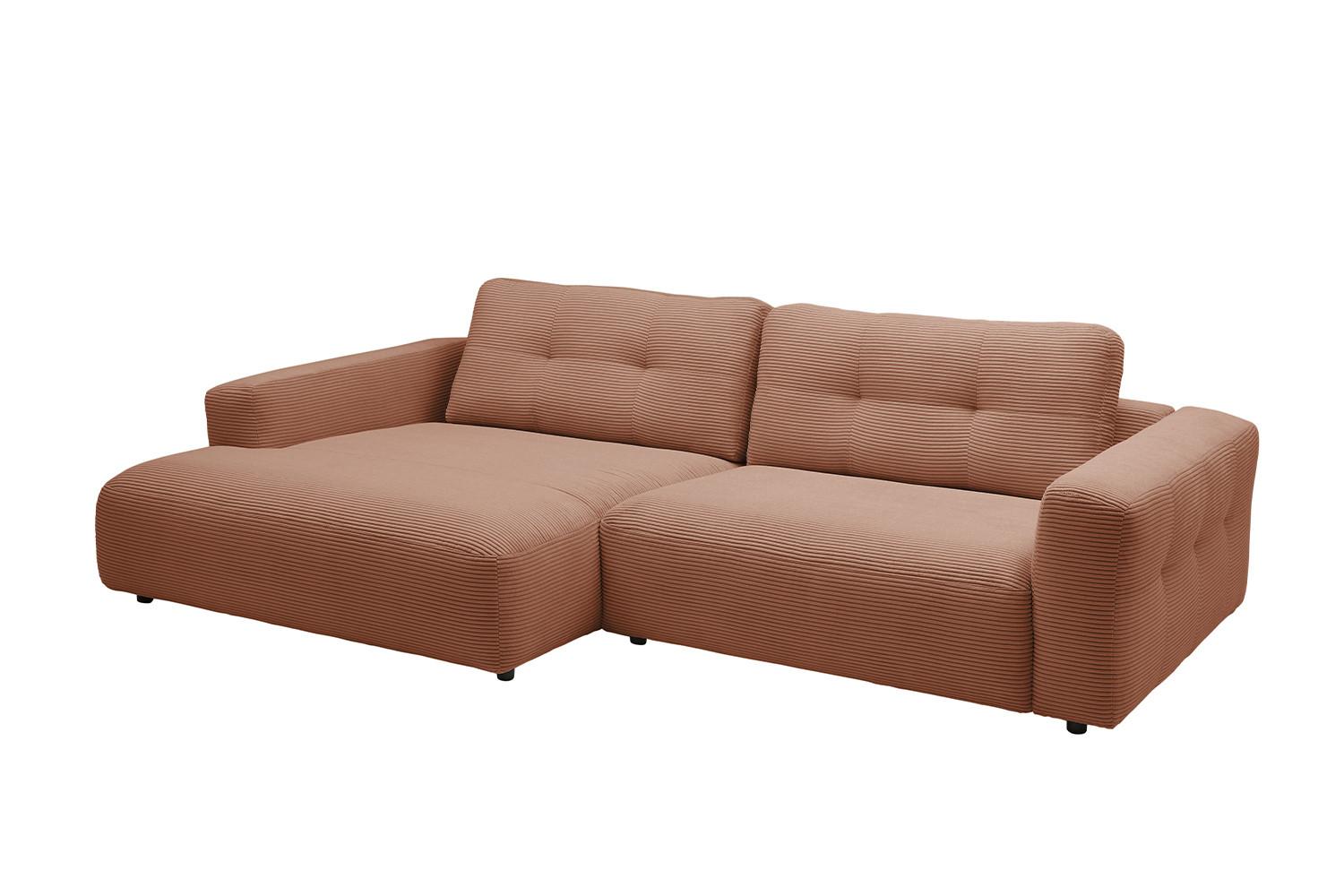 ECKSOFA XL MIKA Braun Cord - Schwarz/Braun, Kunststoff/Textil (296/167cm) - KAWOLA