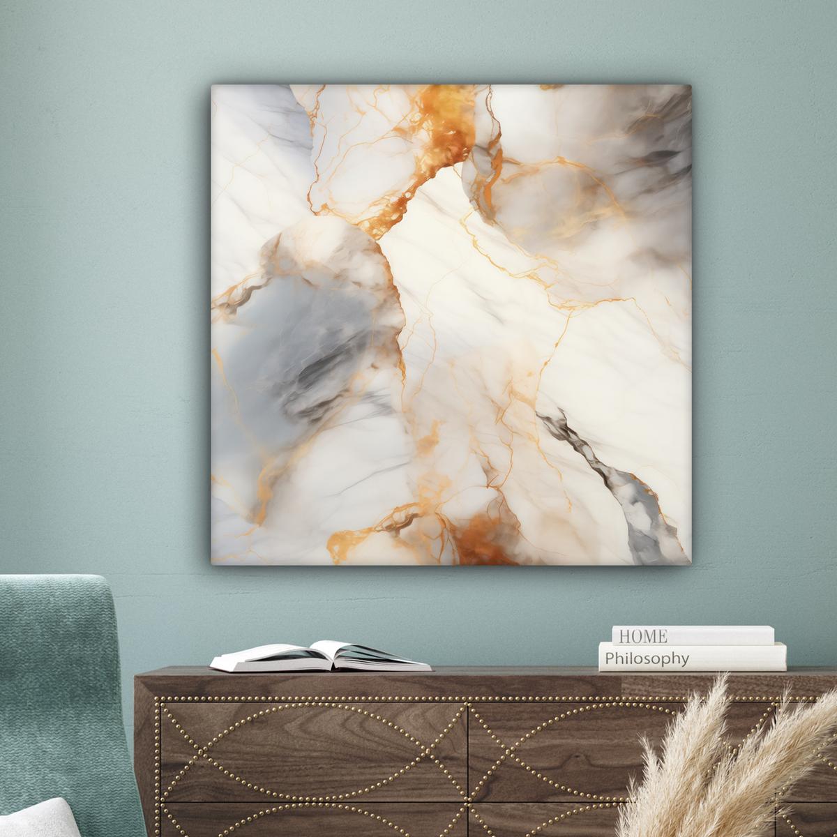 LEINWANDBILD Marmor - Grau - Gold Deko Groß 90x90 cm - Weiß, Textil (90/90cm) - MuchoWow