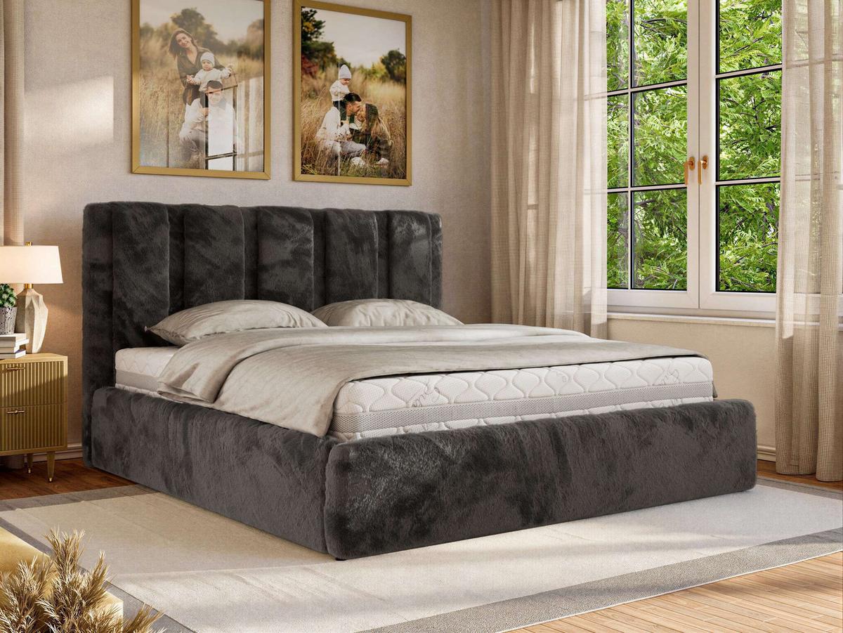 POLSTERBETT SAVINO CLASSIC 160/200 - Dunkelgrau Plüsch - Multipocket-Matratze - Dunkelgrau, Textil (160/200cm) - MKS
