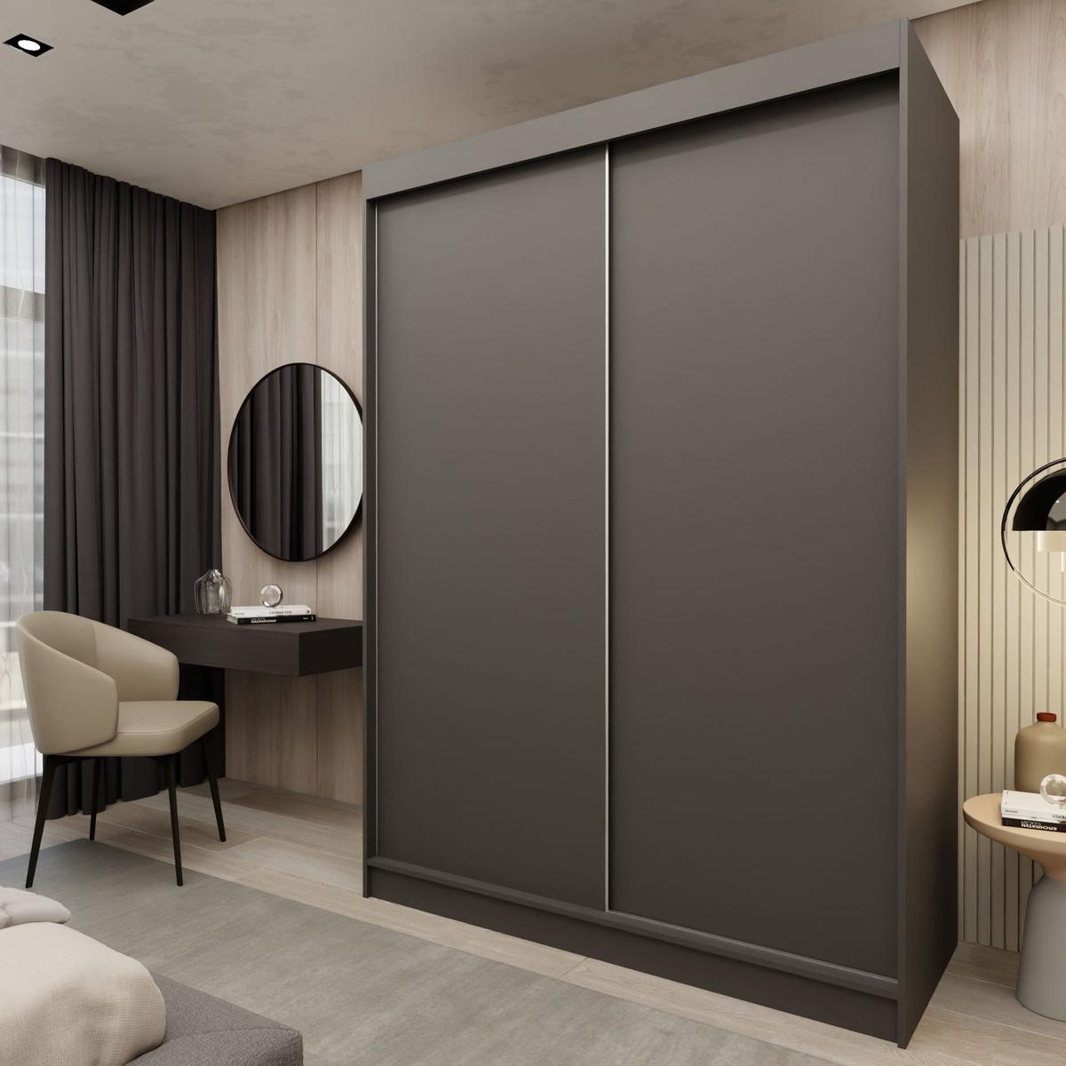 SCHWEBETÜRENSCHRANK SOFIA 160/216/61 cm 2-türig Grau - Grau, Holzwerkstoff (160/216/61cm) - MASSENO
