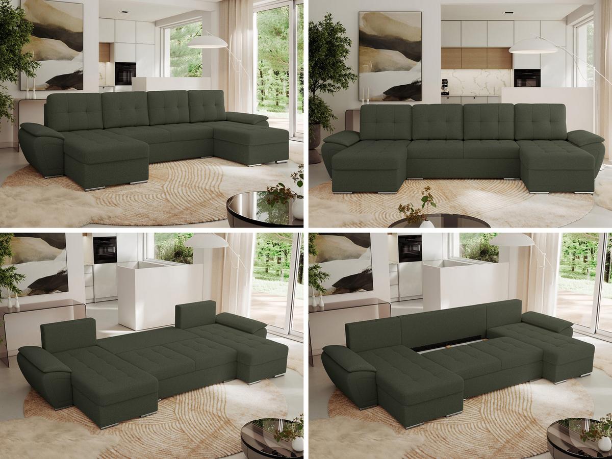 WOHNLANDSCHAFT UMBRIA U Grün Boucle - Grau/Grün, Textil/Metall (336/85/157cm) - MKS