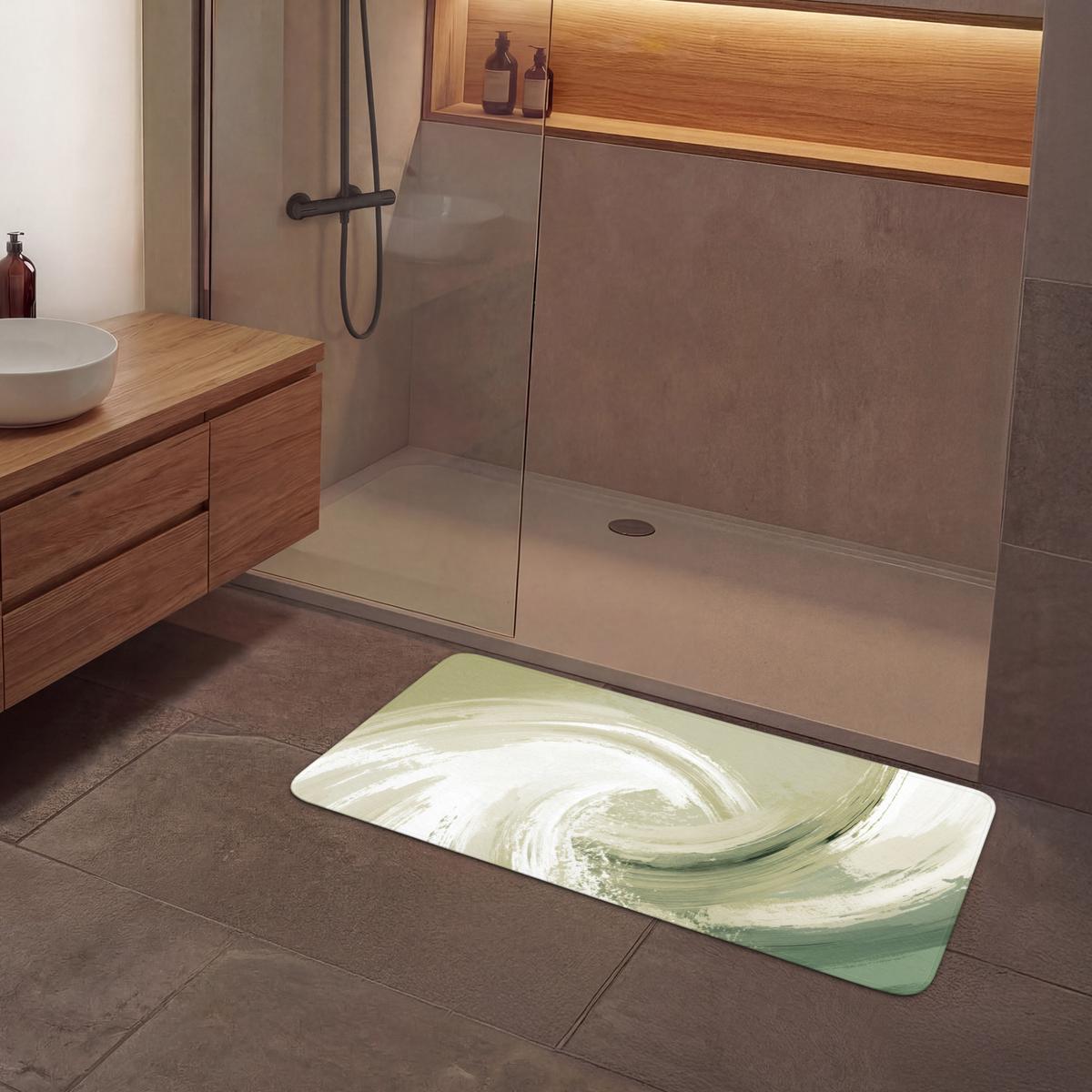 BADEMATTE Abstrakt - Pinselstriche - Wellen - Grün 120x60 cm - Mintgrün, Textil (120/60cm) - OnlyWow