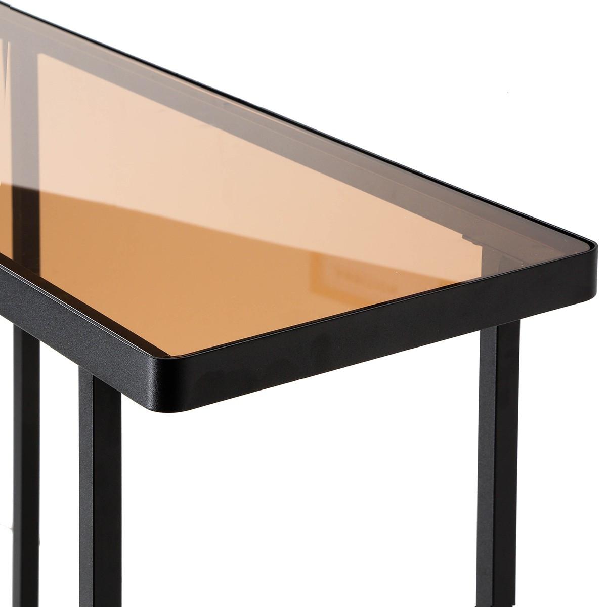 KONSOLE mit zwei Ablagen aus getöntem Glas B80 cm 30/80/80 cm - Schwarz, Metall (41.5/30/80cm) - Calicosy