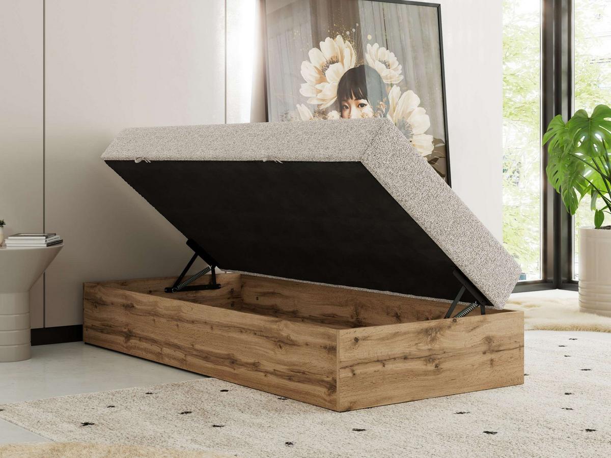 BOXBETT WOOD ZERO 90/200 - Beige Struktur - H4 - Topper T25 - Beige, Textil (90/200cm) - MKS