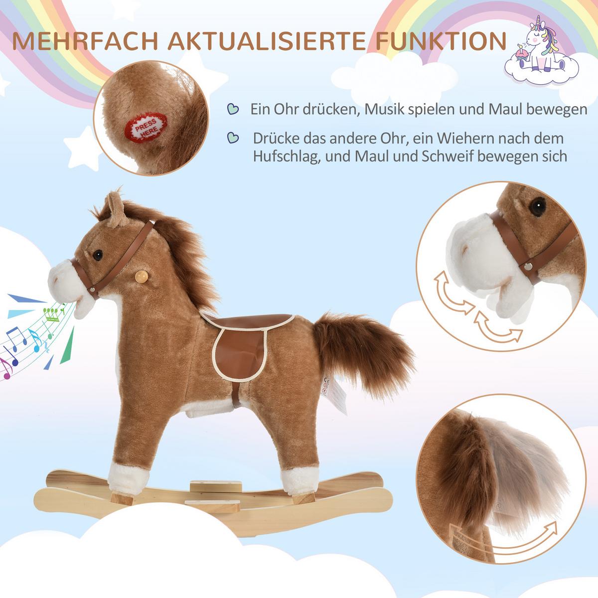 KINDER SCHAUKELTIER, Braun/Rosa, Plüsch+ Holz - Braun, Holz (32.5/61/65cm) - HOMCOM