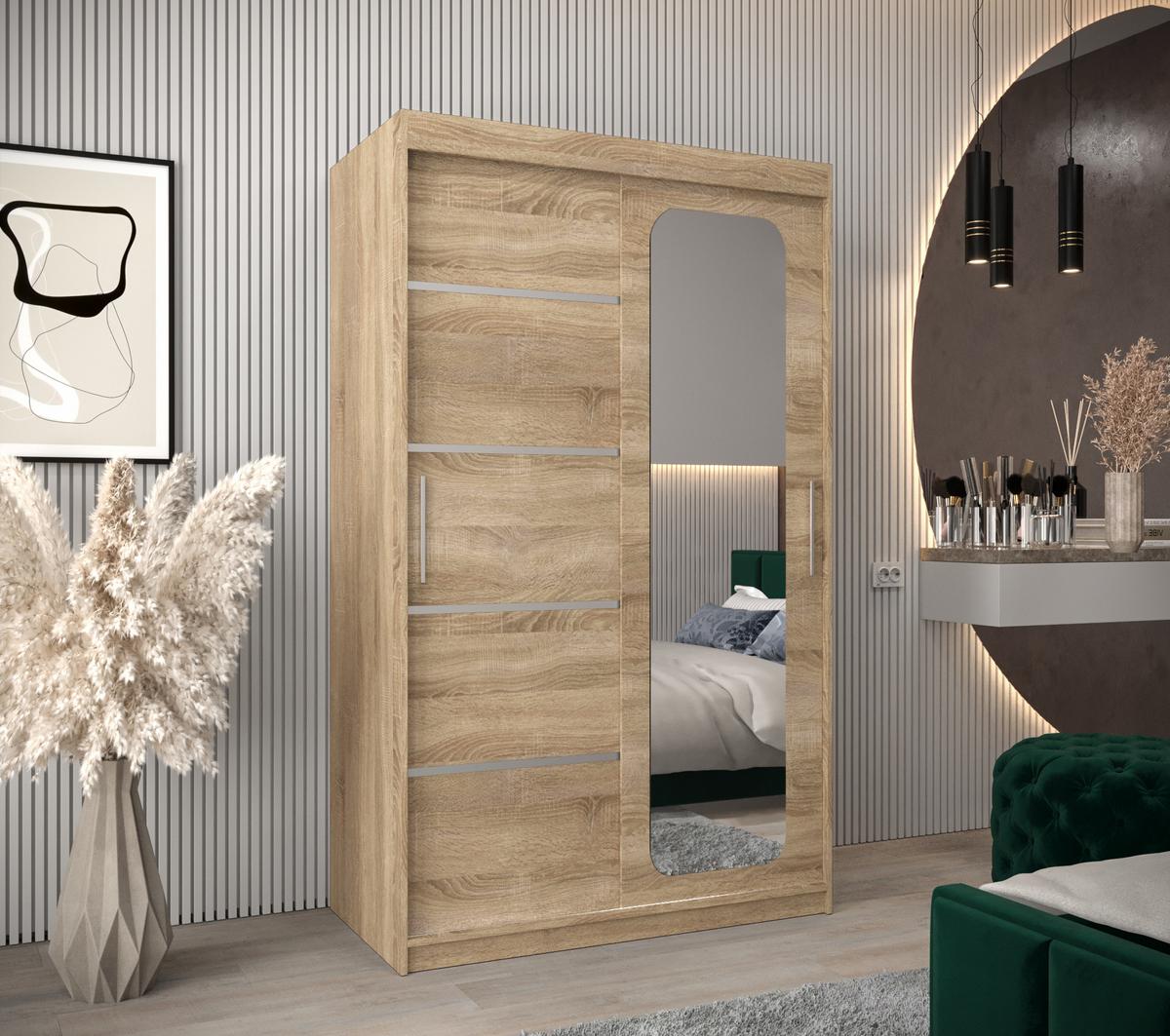SCHWEBETÜRENSCHRANK 200/120/62 2-türig - Silberfarben/Sonoma Eiche, Holz/Kunststoff (120/200/62cm) - MÖBEL KRYSPOL
