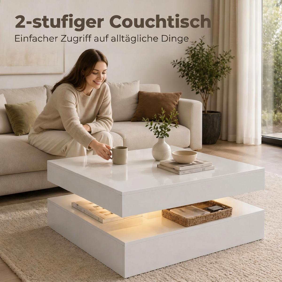 COUCHTISCH MDF Weiß - Weiß Hochglanz, Holzwerkstoff (78/78/40cm) - HOMCOM