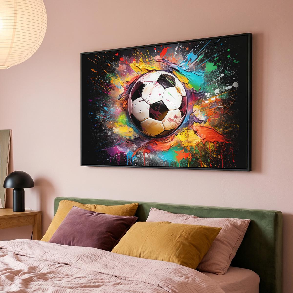 LEINWAND Bilder mit Rahmen - Fußball - Farbe - Farben - Schwarz - Weiß - 120x80 - Weiß, Textil (120/80cm) - MuchoWow