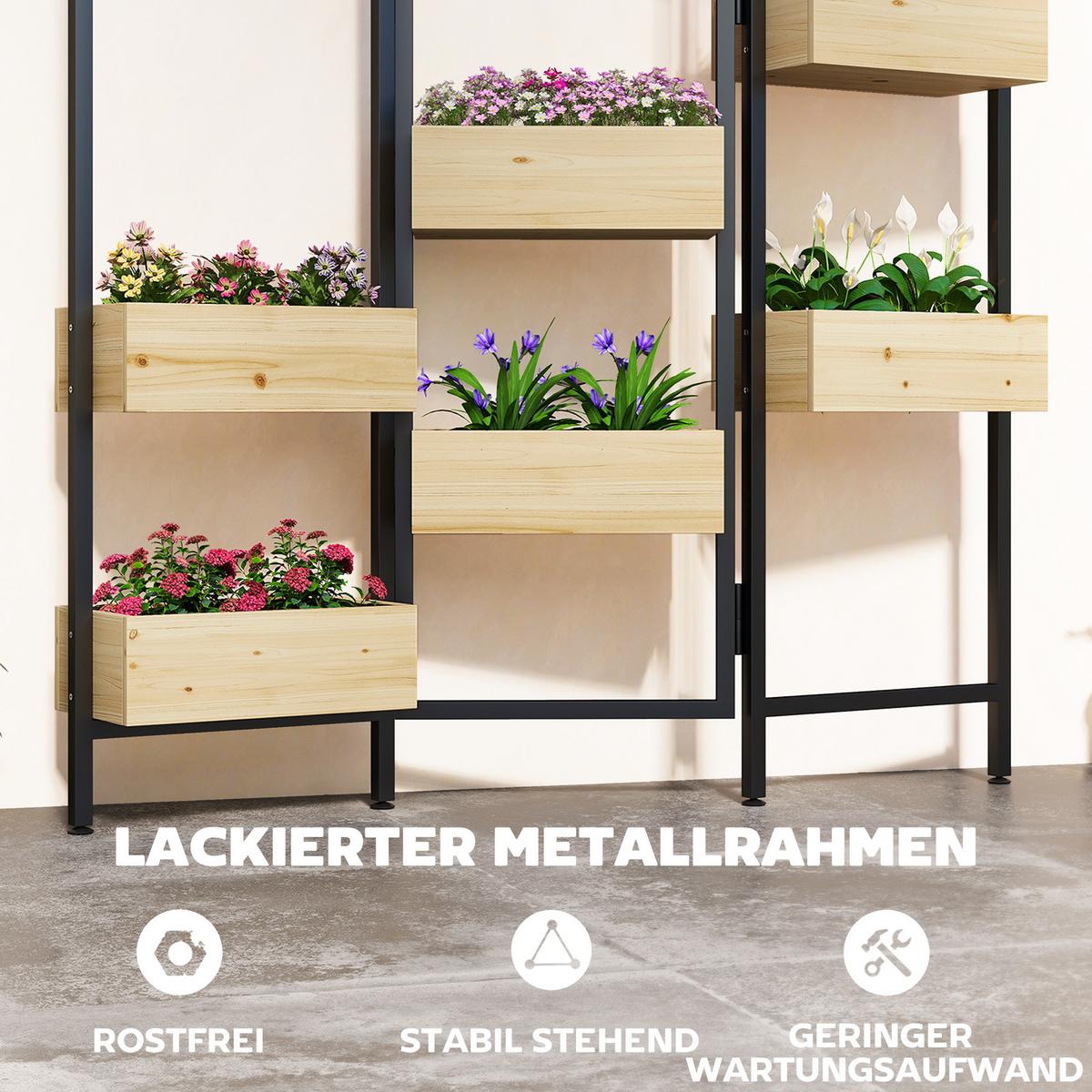 BLUMENTREPPE aus Tannenholz & Stahl, Schwarz - Naturfarben, Holz/Metall (20/112/116cm) - Outsunny