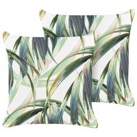 GARTENKISSEN 2er-Set Blattmotiv grün/weiß 45/45 cm Calderina - Grün, Textil (45/45cm) - Beliani