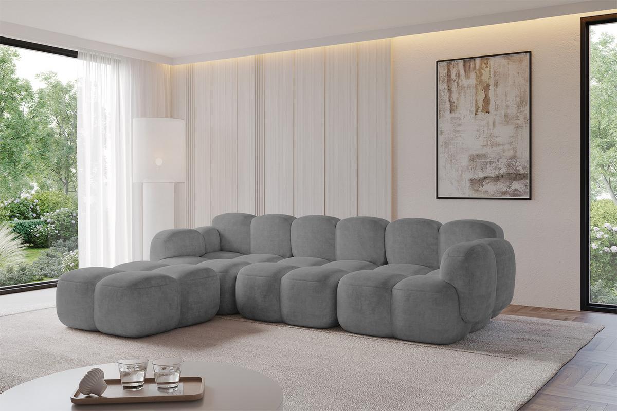 ECKSOFA modulares Sofa Links Miko-L2 302x205x75 Grau Velours - Schwarz/Grau, Holzwerkstoff/Kunststoff (302/205cm) - ALTDECOR