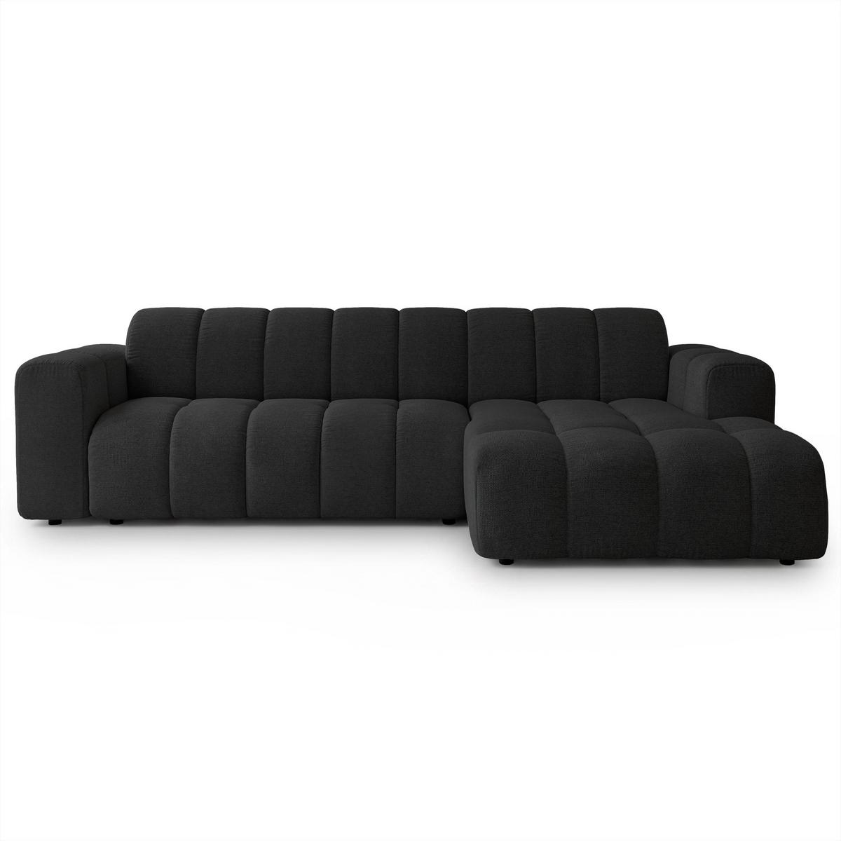 ECKSOFA SETIA Schwarz Strukturstoff mit Schlaffunktion - Schwarz, Holz (304/165cm) - MASSENO