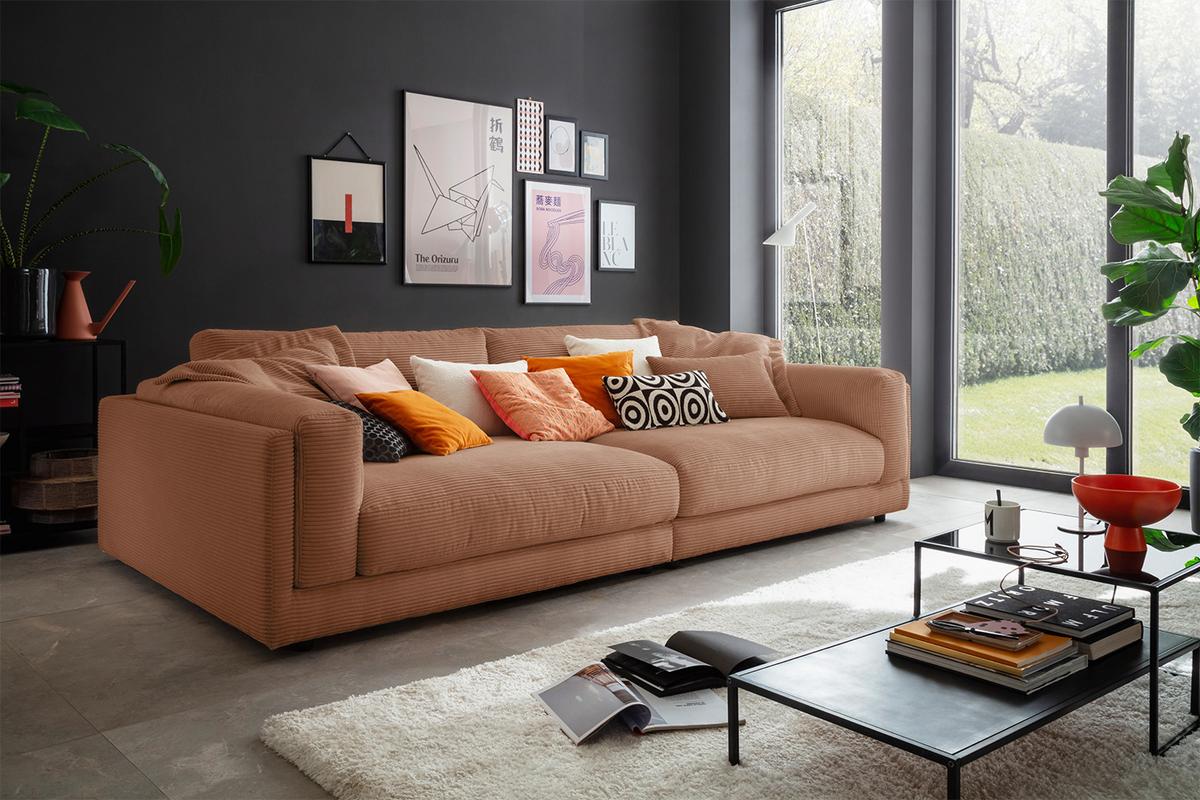 BIG SOFA RAINA Braun Cord - Schwarz/Braun, Kunststoff/Textil (294/85/150cm) - KAWOLA