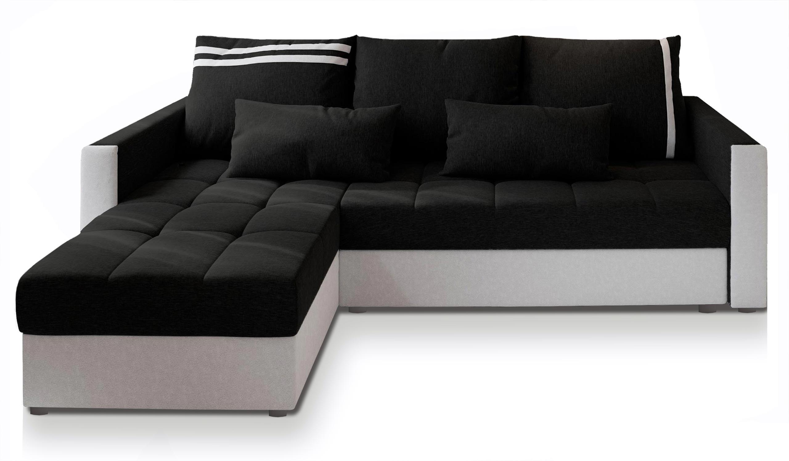 ECKSOFA KOS PIK Schwarz Dünner Stoff mit Schlaffunktion - Schwarz/Weiß, Holz/Kunststoff (220/140cm) - MASSENO