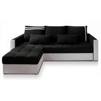 ECKSOFA KOS PIK Schwarz Dünner Stoff mit Schlaffunktion - Schwarz/Weiß, Holz/Kunststoff (220/140cm) - MASSENO
