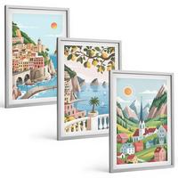 BILDER SET 3er Set - 40x60 cm Silberner Rahmen - Landschaften, Meer, Zitrusfrüchte - Silberfarben, Kunststoff (40/60cm) - TULUP