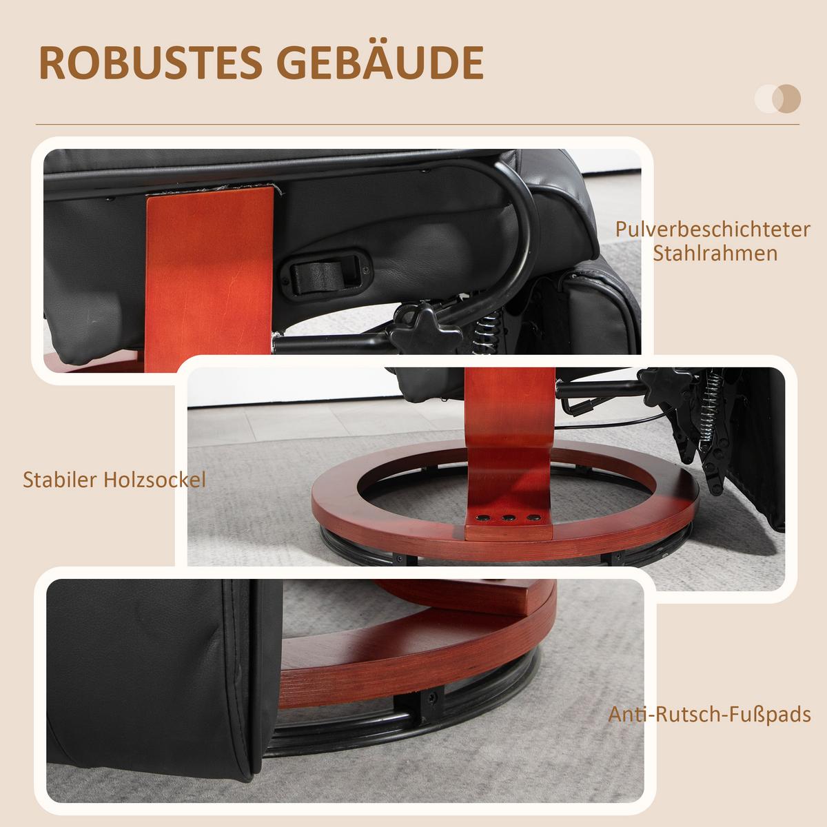 RELAXSESSEL, drehbarer TV-Sessel, Liegefunktion, Fußstütze, Lederoptik, Braun - Rotbraun/Braun, Leder/Holzwerkstoff (88/103/78cm) - HOMCOM