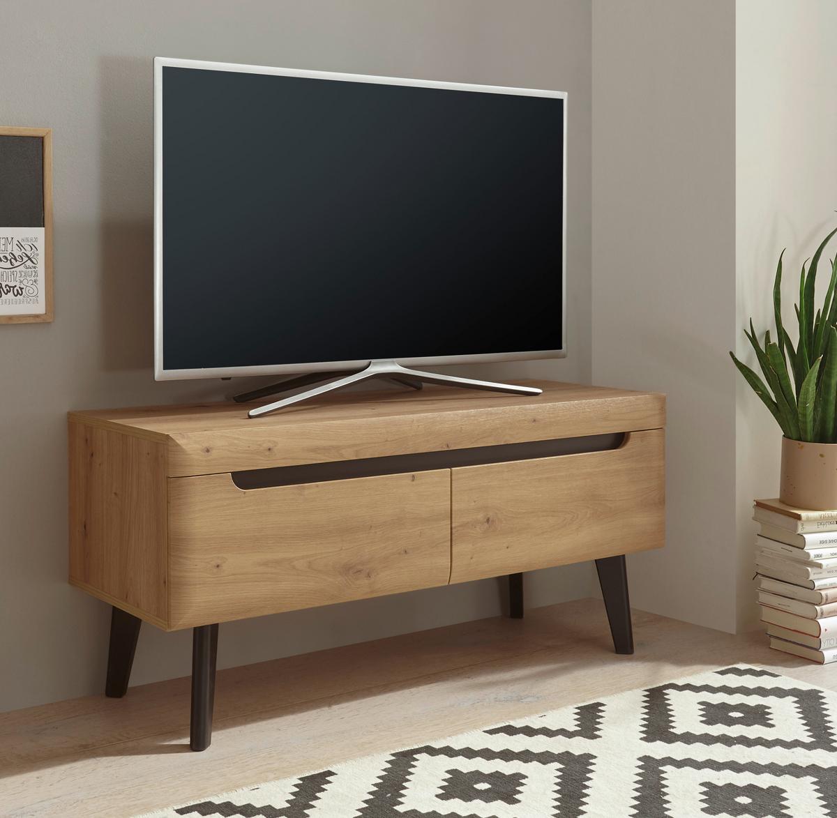 TV-LOWBOARD Eiche Artisan und schwarz 107 x 50 cm, TV Unterschrank mit Vollauszug - Eichefarben/Schwarz, Holzwerkstoff/Metall (107/50/40cm) - Furn.Design