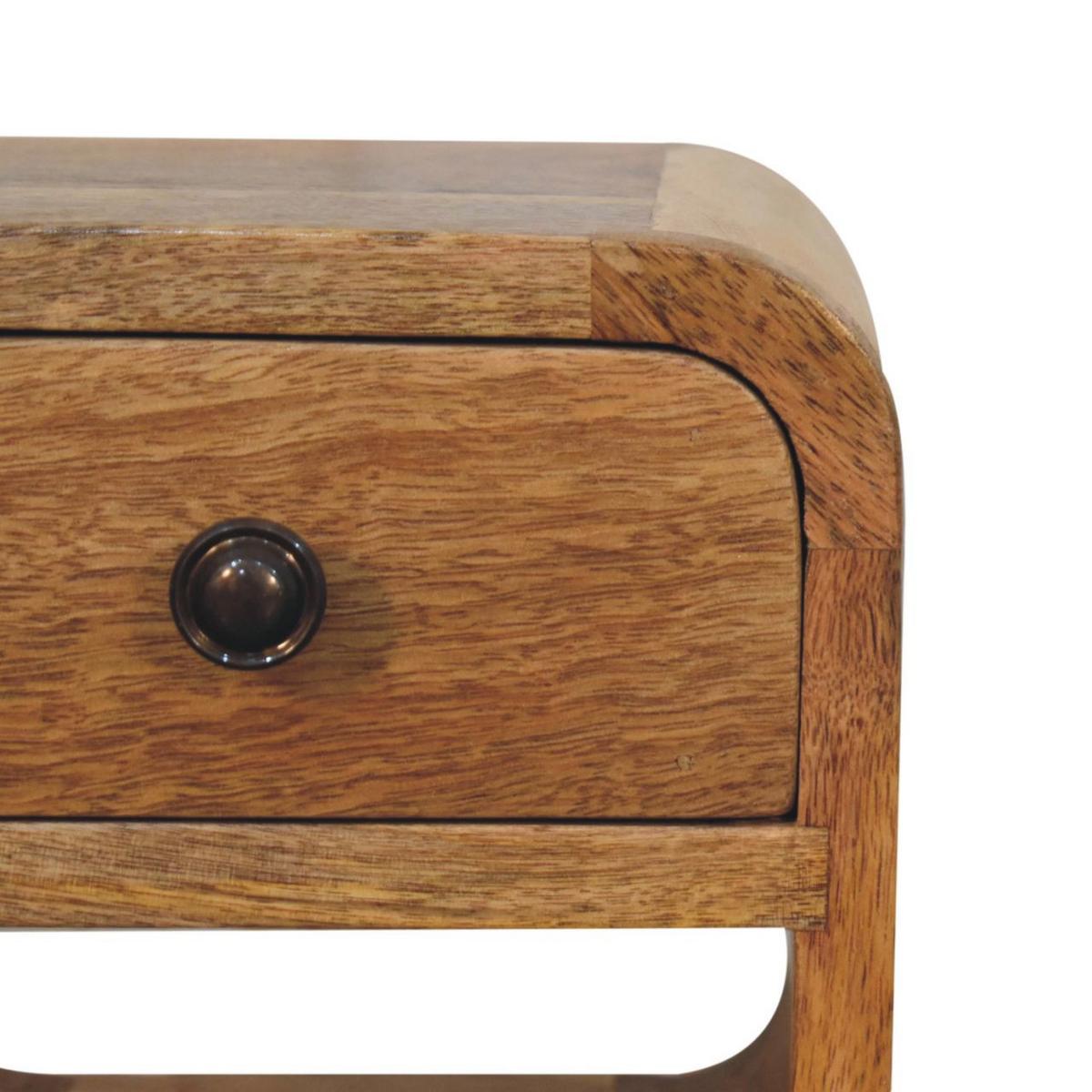NACHTKASTEN Extra Mini Eichenoptik Geschwungen Unten, 1 Schublade und Offenes Regal, Beige - Hellbraun/Messingfarben, Holz/Metall (20/40/20cm) - Artisan Furniture