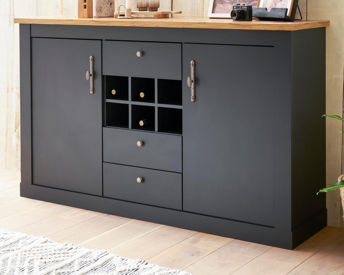 SIDEBOARD Grau, Eiche Wotan, Landhaus Kommode 169 x 104 cm mit Soft-Close - Silberfarben/Eiche Wotan, Holzwerkstoff/Kunststoff (169/104/45cm) - Furn.Design