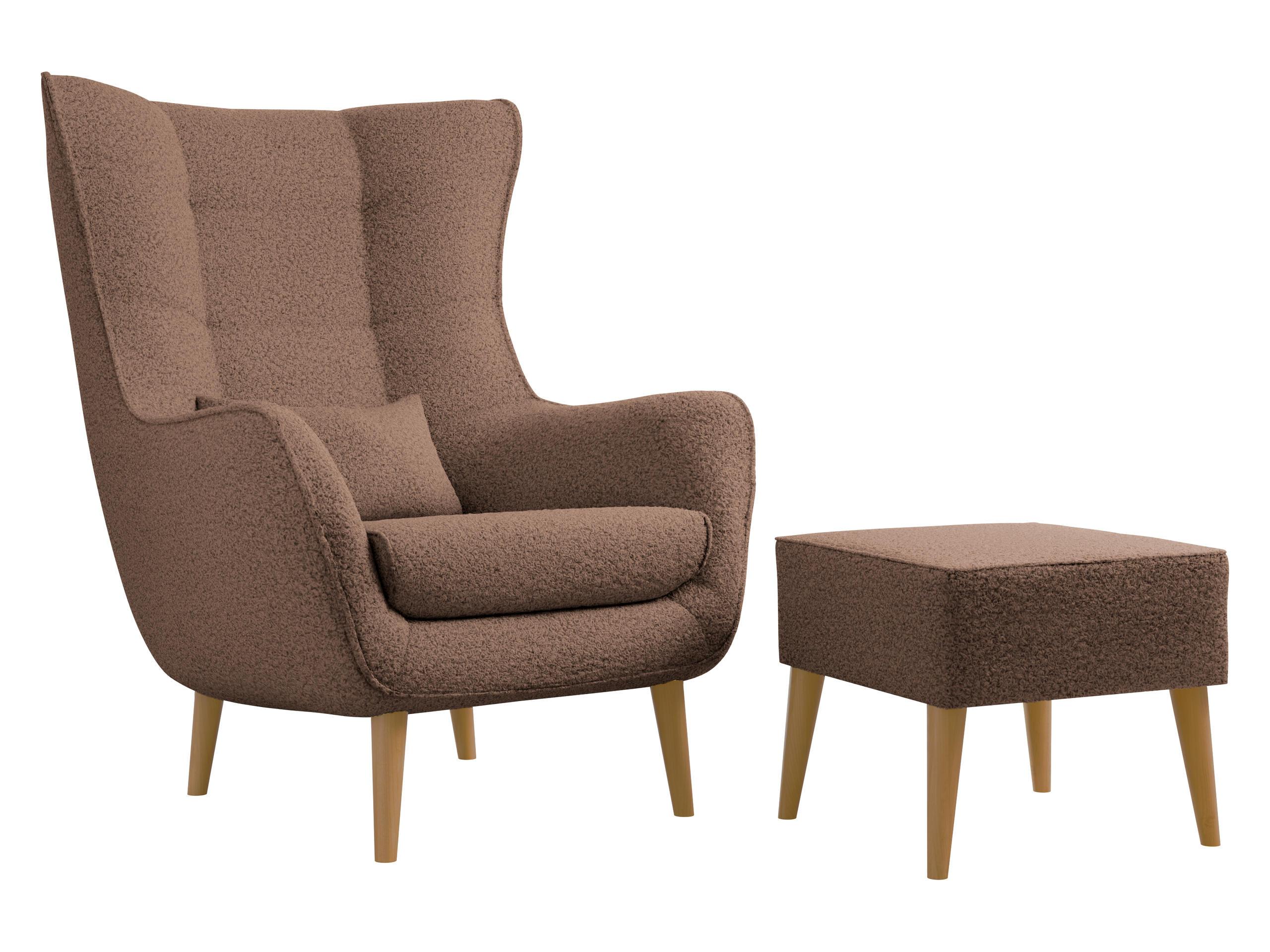 SESSEL Estjano Boucle mit Fußbank - Beige/Braun, Holz/Textil (80/106/95cm) - MIRJAN24