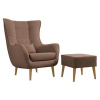 SESSEL Estjano Boucle mit Fußbank - Beige/Braun, Holz/Textil (80/106/95cm) - MIRJAN24