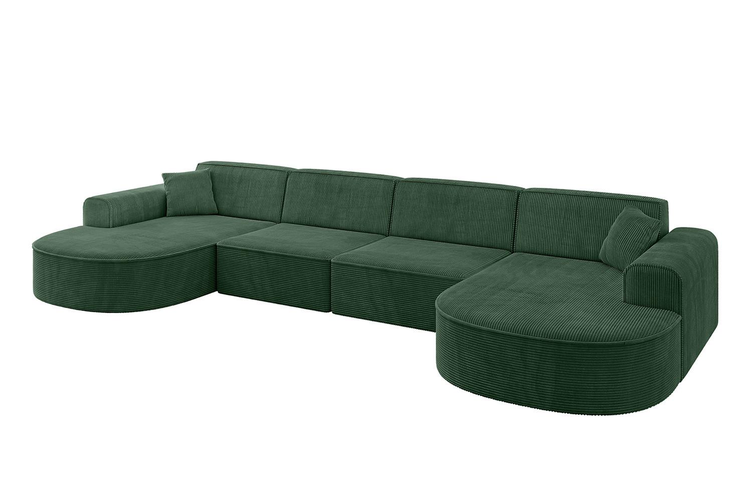 WOHNLANDSCHAFT MARI-U2 - 388x171x79 cm Grün Cord - Schwarz/Grün, Holzwerkstoff/Kunststoff (388/79/171cm) - ALTDECOR