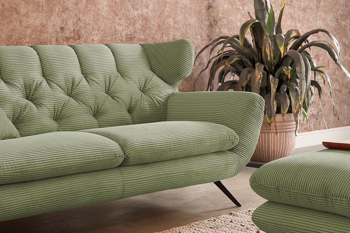 SOFA CHARME Grün Cord - Schwarz/Olivgrün, Textil/Metall (175/94/95cm) - KAWOLA