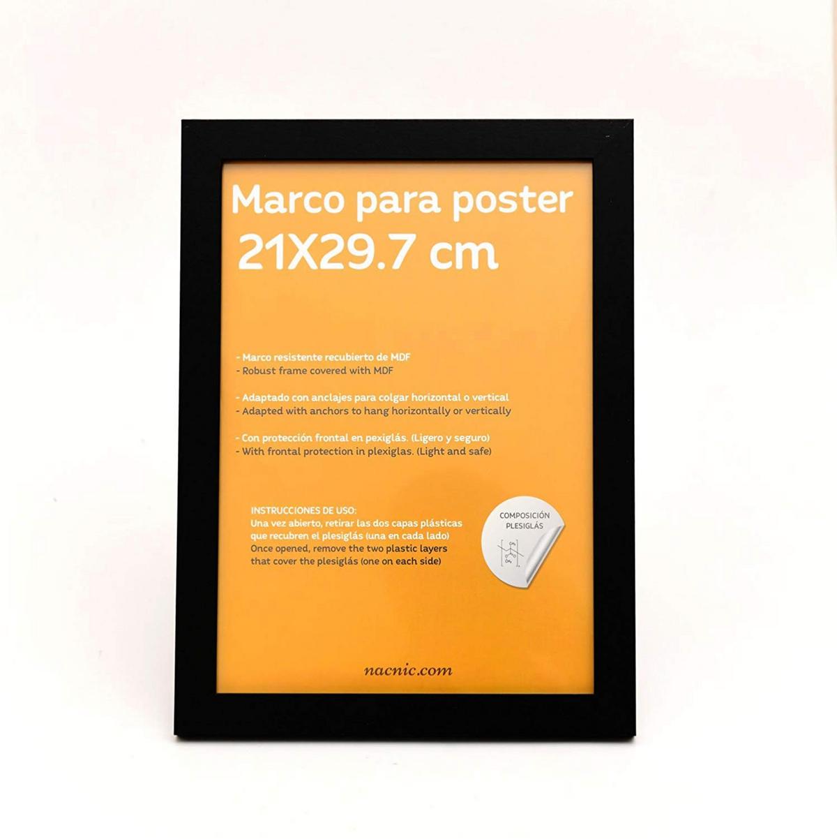 RAHMEN Set mit 3 aus MDF und Acrylglas Schutz und Aussteller für Fotografien, Bilder, Poster, Gemälde, Dekoration für Haus Farbe Schwarz A4 - Schwarz, Holz (21/3cm) - Nacnic
