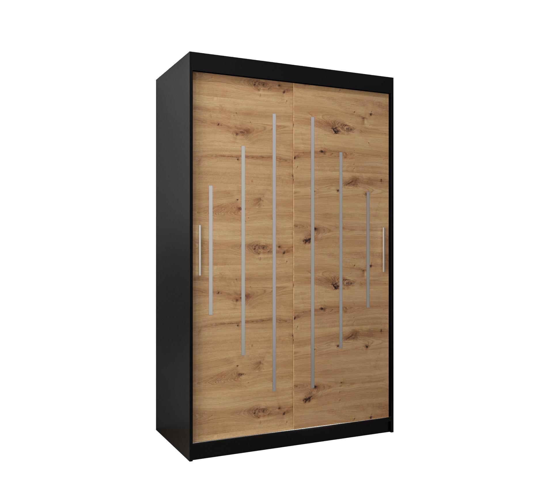 SCHWEBETÜRENSCHRANK 200/120/62 2-türig - Silberfarben/Schwarz, Holz/Kunststoff (120/200/62cm) - Abiks Möbel